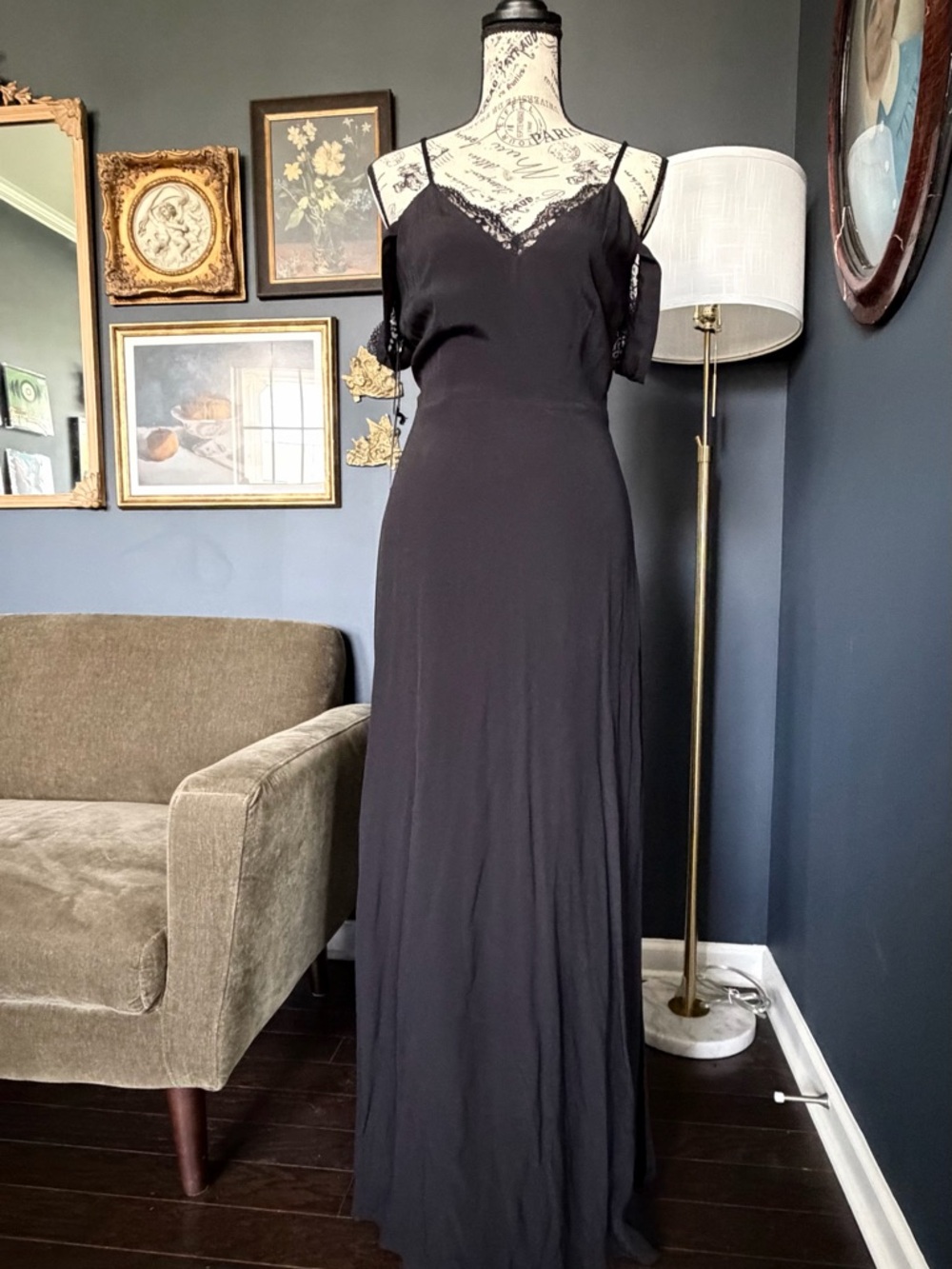 NWT Dark Romantic Lace Cold-Shoulder Maxi Gown